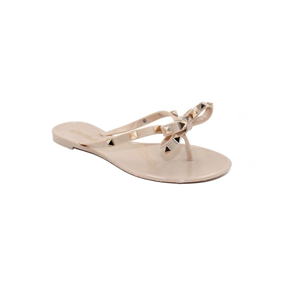 Olivia Miller Nude Studded Jelly Thong Sandals